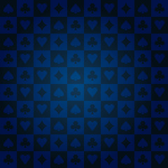Poker card suits rectangle blue casino pattern background vector illustration