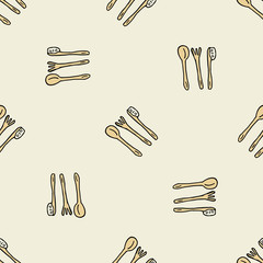 Kitchen seamless beige pattern with Cutlery . Seamless design for fabric, cover, banner, interior, children's clothing, print for packaging, gift packaging, tablecloths, Wallpapers