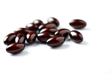 Vitamin C with Bioflavonoids and Rose Hips. White background. Close up. Copy space.  