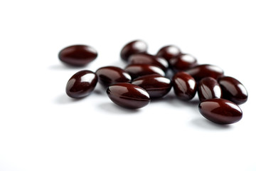 Vitamin C with Bioflavonoids and Rose Hips. White background. Close up. Copy space.  