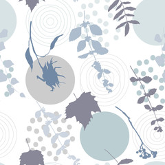 Botanical vector seamless pattern with hand drawn herbs, plants, flowers and leaves