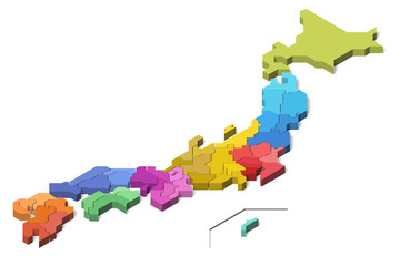 日本地図　地方別　県別　3D  (Set 2)