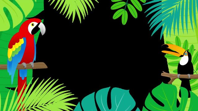 Summer Tropical Background Footage. Birds on tropical leaves frame. Looping animation with Alpha