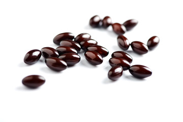 Vitamin C with Bioflavonoids and Rose Hips. White background. Close up. Copy space.  