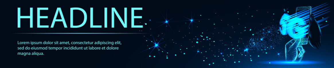 Fototapeta premium 5G, Banner. Abstract image of a starry sky or space, consisting of points, lines, n the form of stars and the universe. Low poly vector