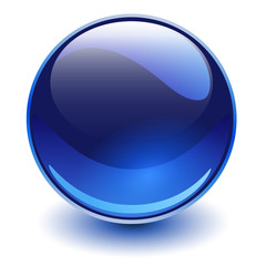 Glass sphere blue, vector shiny ball.
