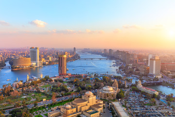 Aerial view on Cairo at sunset, panorama from the Tower
