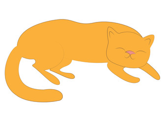 Home pet. Red cute cat is sleeping. He is happy and loved. Vector illustration