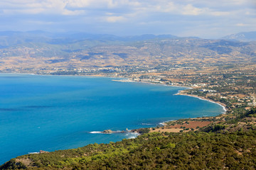 Chrysochous bay Cyprus, aerial view with Latchi, Polis and Argaka