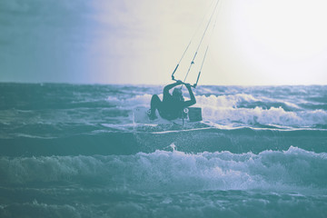Obraz premium Kite boarding. Kitesurf freestyle. Toned