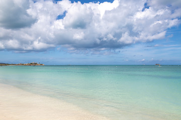 An idyllic sandy beach on the Caribbean Island of Antigua