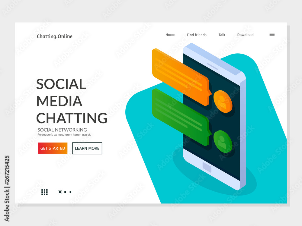 Poster social networking concept. chatting and messaging. landing page template. vector 3d isometric illust