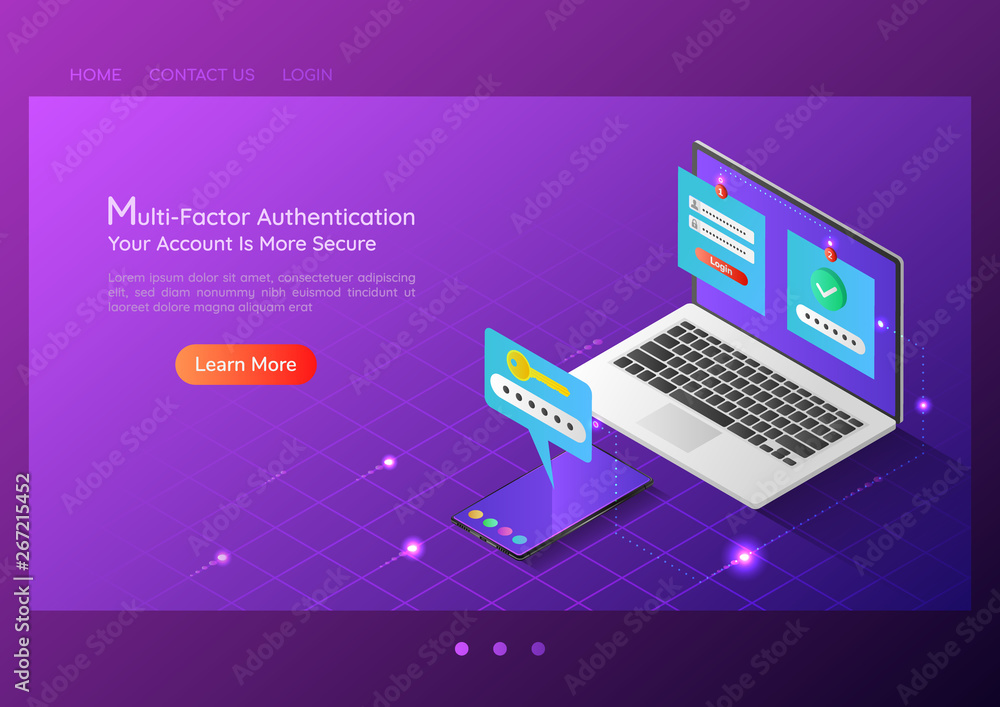 Aufkleber isometric web banner two steps verification system on laptop and smartphone