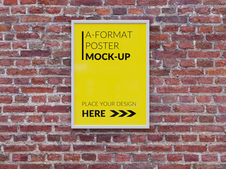 Obraz premium Empty advertising poster (banner) - mockup template on brick wall. 3D rendering
