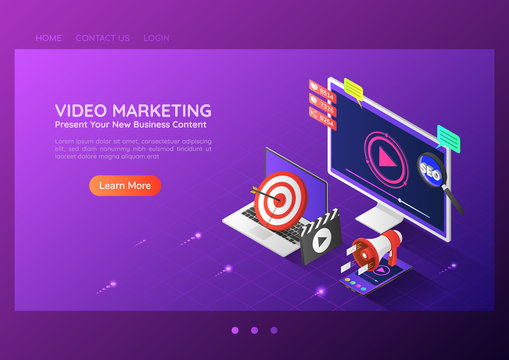 Isometric Web Banner Online Video Content Marketing Advertising