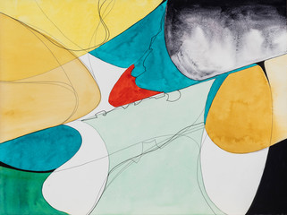 An Abstract Modernist Painting. Colorful Contemporary Art, using Paint and Graphite.