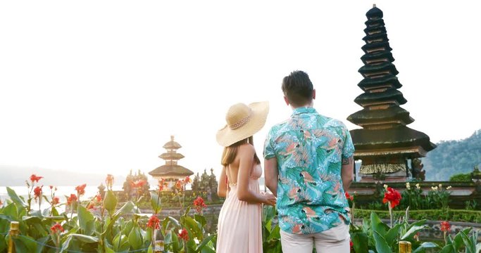 Couple spending time at the ulun datu bratan temple in Bali