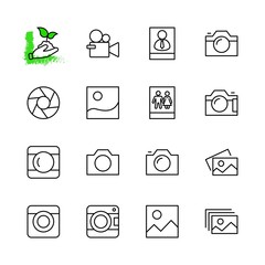 Fototapeta premium Set of Cameras and photo, vector line icons. Contains symbols of portraits and family photos and much more. Editable Stroke. 32x32 pixels