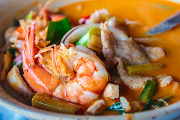 Mixed seafood hot and spicy soup, thai cuisine.