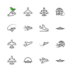 Set of Plane vector line icon. It contains symbols to aircraft, globe and more. Editable Stroke. 32x32 pixels.