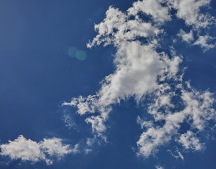 Blue sky with white cloud closeup background and texture