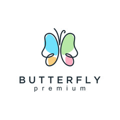 Fototapeta premium Minimalist elegant butterfly logo vector line outline monoline icon illustration