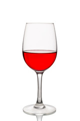 Glass of red wine isolated on white background. Side view.