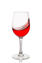 Red wine in a glass isolated on white background. Side view.