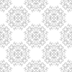 Floral seamless pattern. Monochrome white background with gray flowers