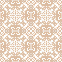 Floral seamless pattern. White flowers on beige background