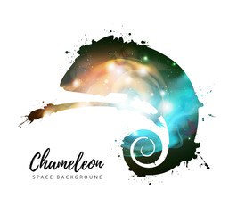Artistic silhouette of animal chameleon on open space background. © annbozhko