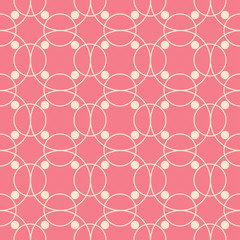 Geometric print with circles. Beige pattern on pink seamless background