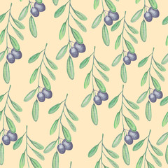  Beautiful olive plant pattern watercolor illustration