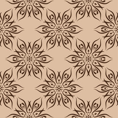 Floral seamless pattern. Brown design on beige background