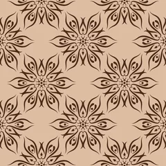 Foto op Canvas Floral seamless pattern. Brown design on beige background © Liudmyla