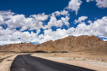 Mountain road between Leh and Lamayuru in Himalaya mountains in Ladakhm, India