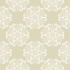 Pale olive green seamless background with white floral pattern