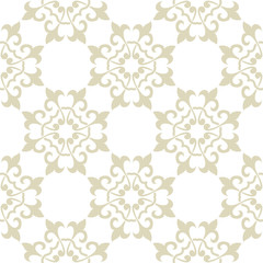 Seamless pattern in arabic style. Olive green and white background