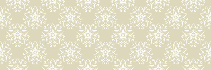 Fototapeta na wymiar Floral print. White pattern on olive green seamless background