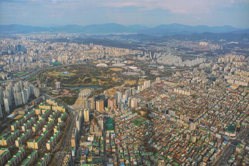 top view of seoul city with blue sky