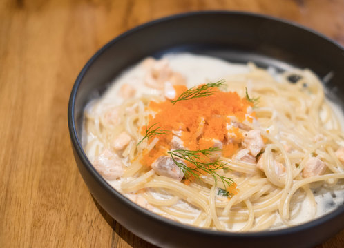 Spaghetti Carbonara And Smoked Salmon