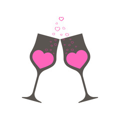 Wine glass icon. Glass for wine and winery for holiday design. Cheers, holiday toast. Pair of champagne glasses. 