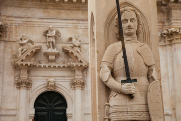 Columna de Orlando, Casco antiguo de Dubrovnik, Ciudad de Dubrovnik, Croacia, Mar Adriático, Mar...
