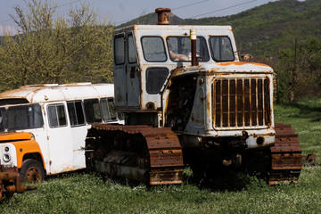 weathered old soviet bulldozer