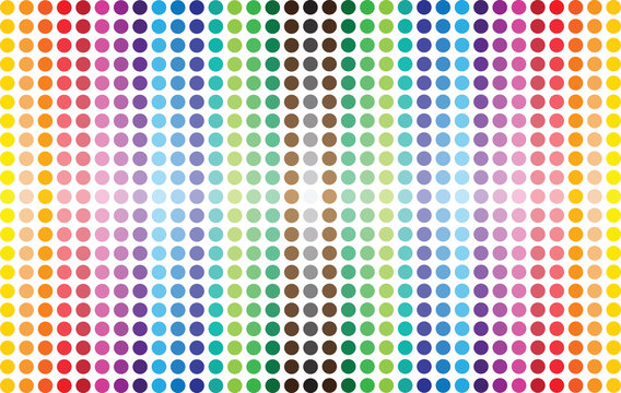 Bright abstract rainbow polka dots background. Color vector abstract polka dots isolated on white background.