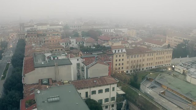 Aerial view of Verona on a foggy day, Italy