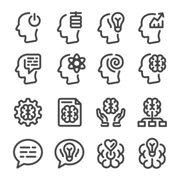 mind and brain line icon set