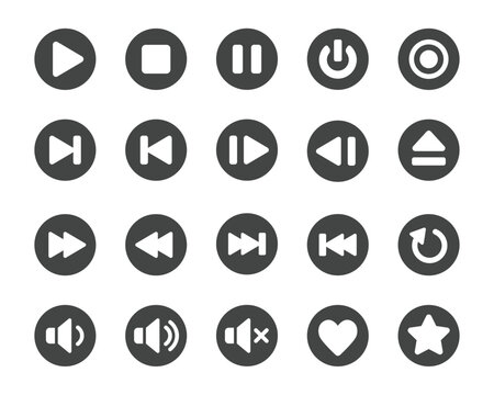 media player button icon set