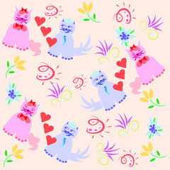 Cats and flowers print pattern.