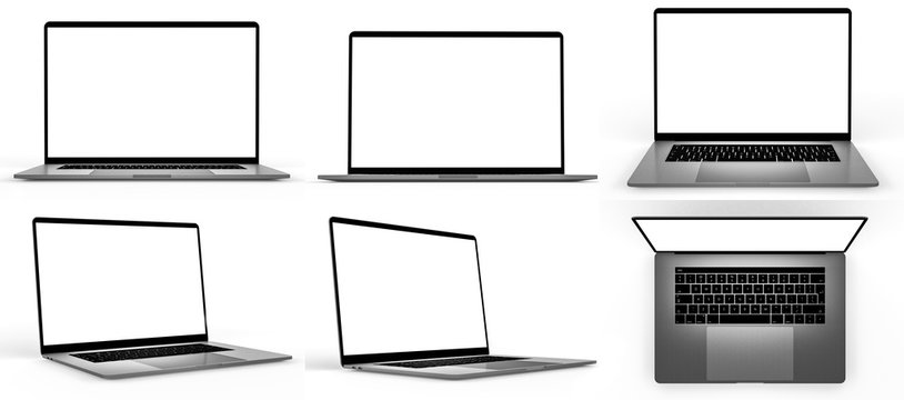 Set of blank laptop isolated